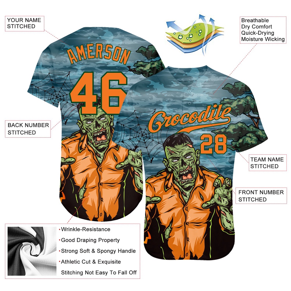 3D Pattern Halloween Trick Treat Horror Night Authentic Baseball Jersey, Custom Baseball Jersey, Personalized Sport Jersey