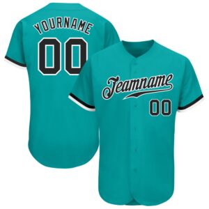 Aqua Black-White Authentic Baseball Jersey, Custom Baseball&hellip;