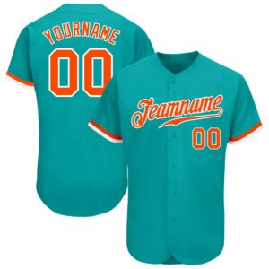 Aqua Orange-White Authentic Baseball Jersey, Custom Baseball&hellip;