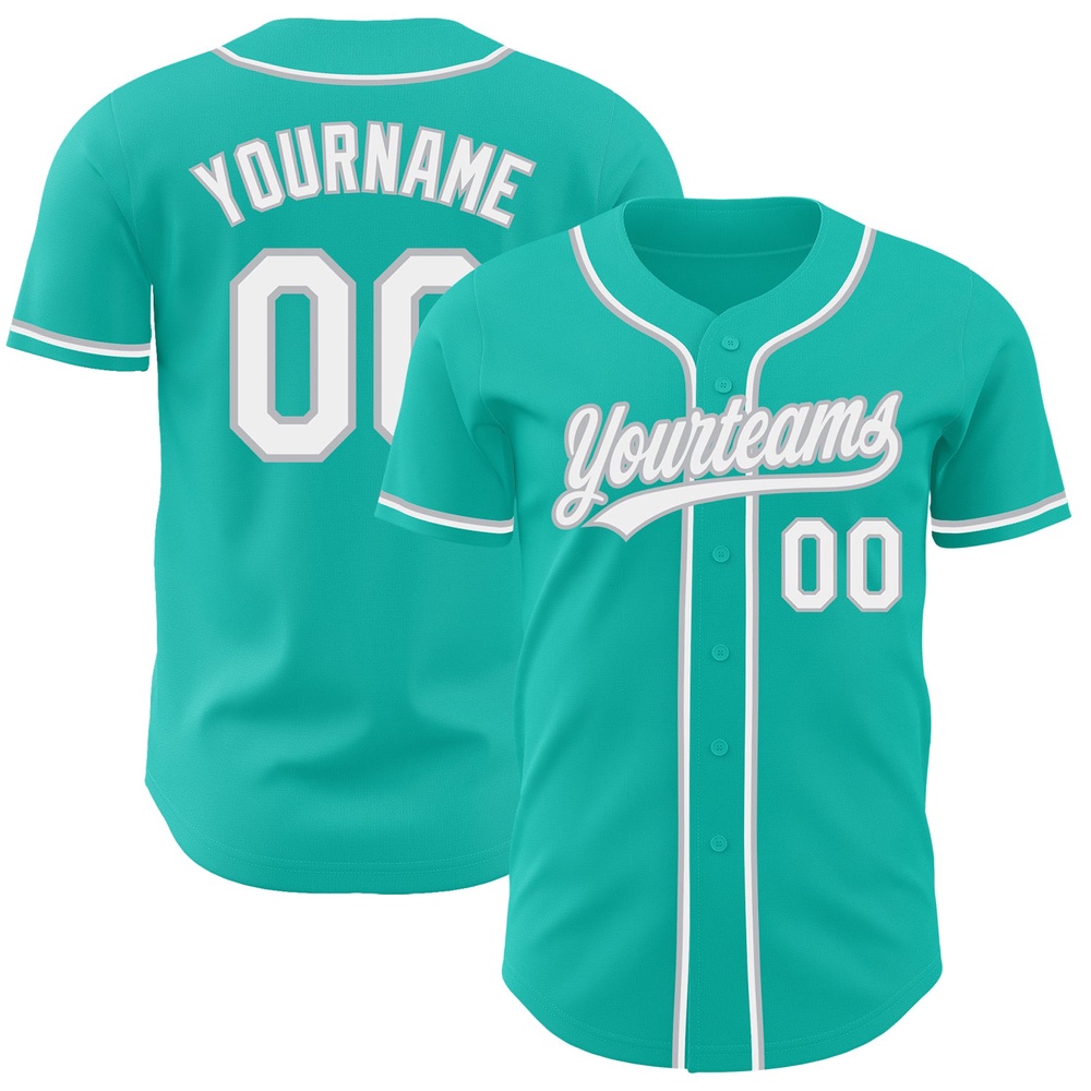 Aqua White-Gray Authentic Baseball Jersey, Custom Baseball Jersey, Personalized Sport Jersey
