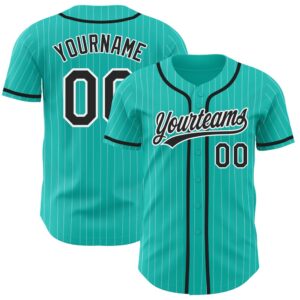 Aqua White Pinstripe Black Authentic Baseball Jersey,&hellip;