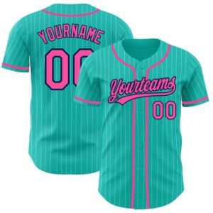 Aqua White Pinstripe Pink-Navy Authentic Baseball Jersey,&hellip;