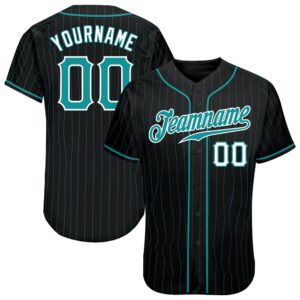 Black Aqua Pinstripe Teal-White Authentic Baseball Jersey,&hellip;