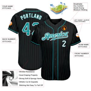 Black Aqua Pinstripe Teal-White Authentic Baseball Jersey,&hellip;