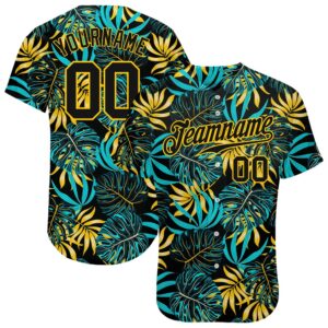 Black Black Gold 3D Pattern Design Tropical Palm Leaves Authentic Baseball Jersey Custom Baseball Jersey Personalized Sport Jersey 1 lj0b0c.jpg
