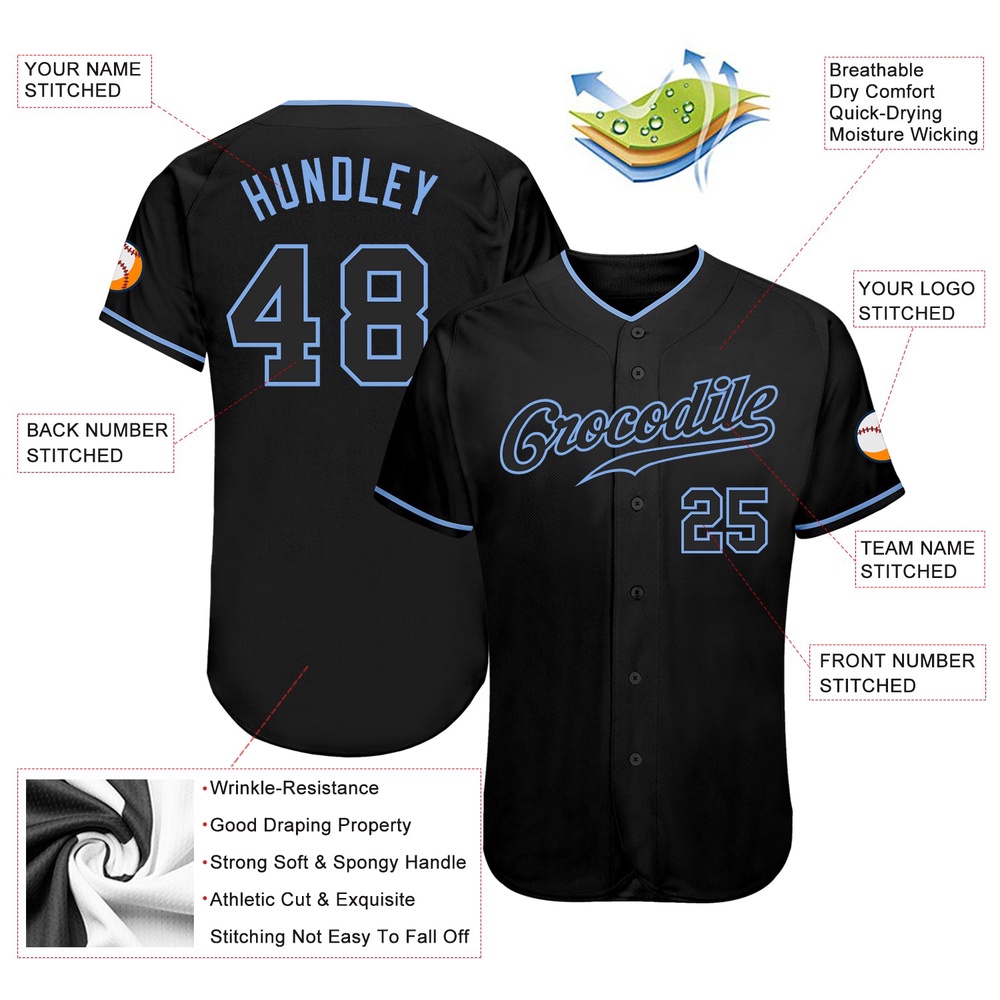 Black Black-Light Blue Authentic Baseball Jersey, Custom Baseball Jersey, Personalized Sport Jersey