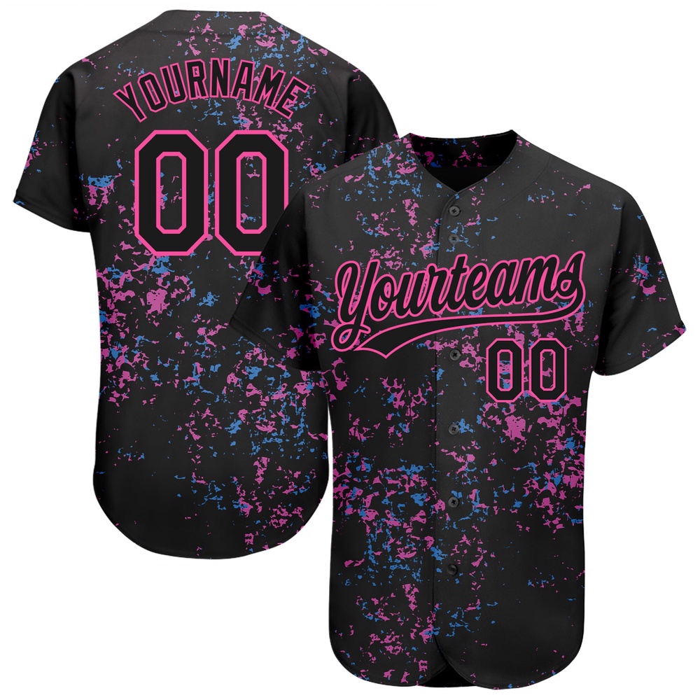 Black Black-Pink 3D Pattern Design Authentic Baseball Jersey, Custom Baseball Jersey, Personalized Sport Jersey