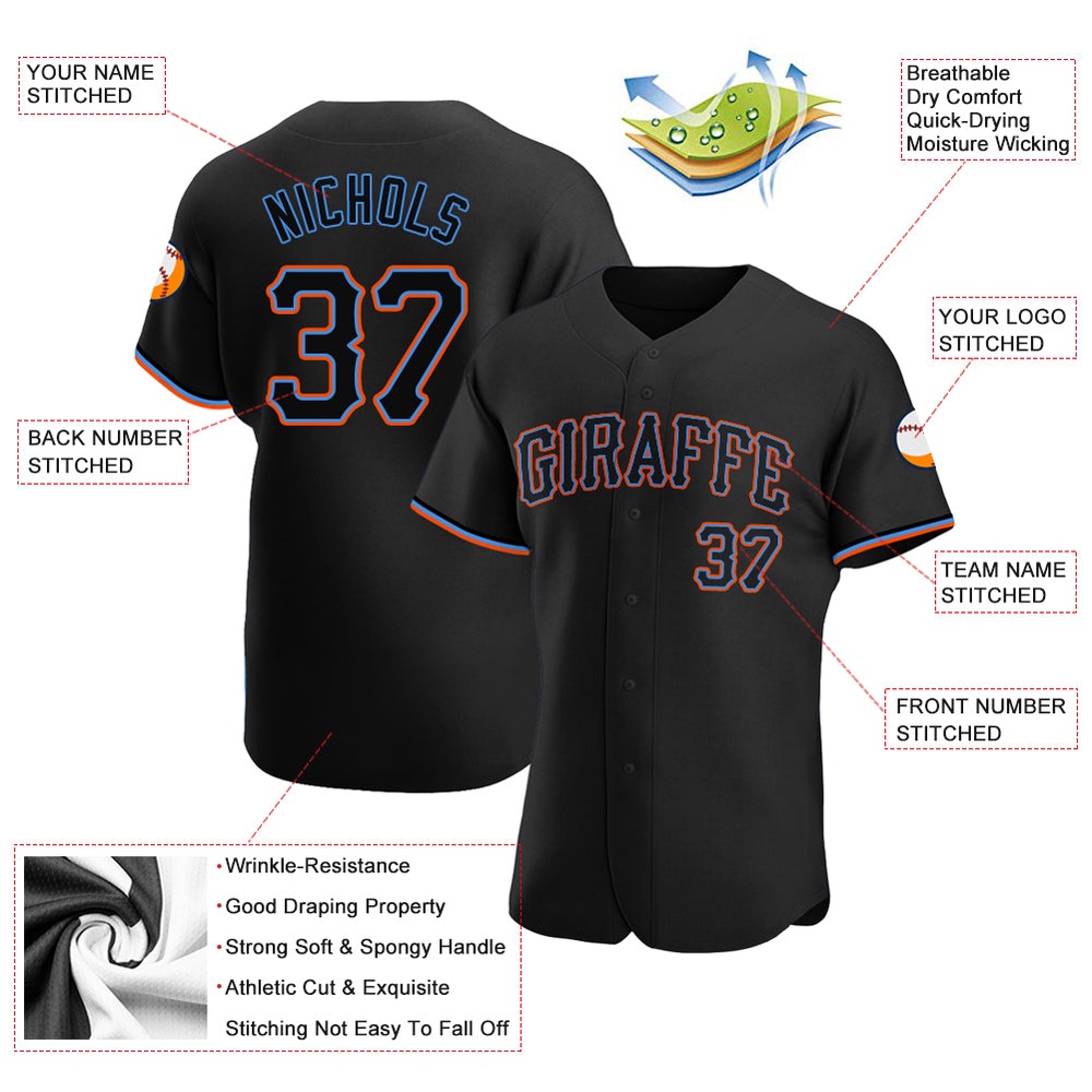 Black Black-Powder Blue Authentic Baseball Jersey, Custom Baseball Jersey, Personalized Sport Jersey