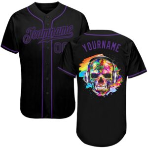 Black Black-Purple Authentic Skull Fashion Baseball Jersey,&hellip;