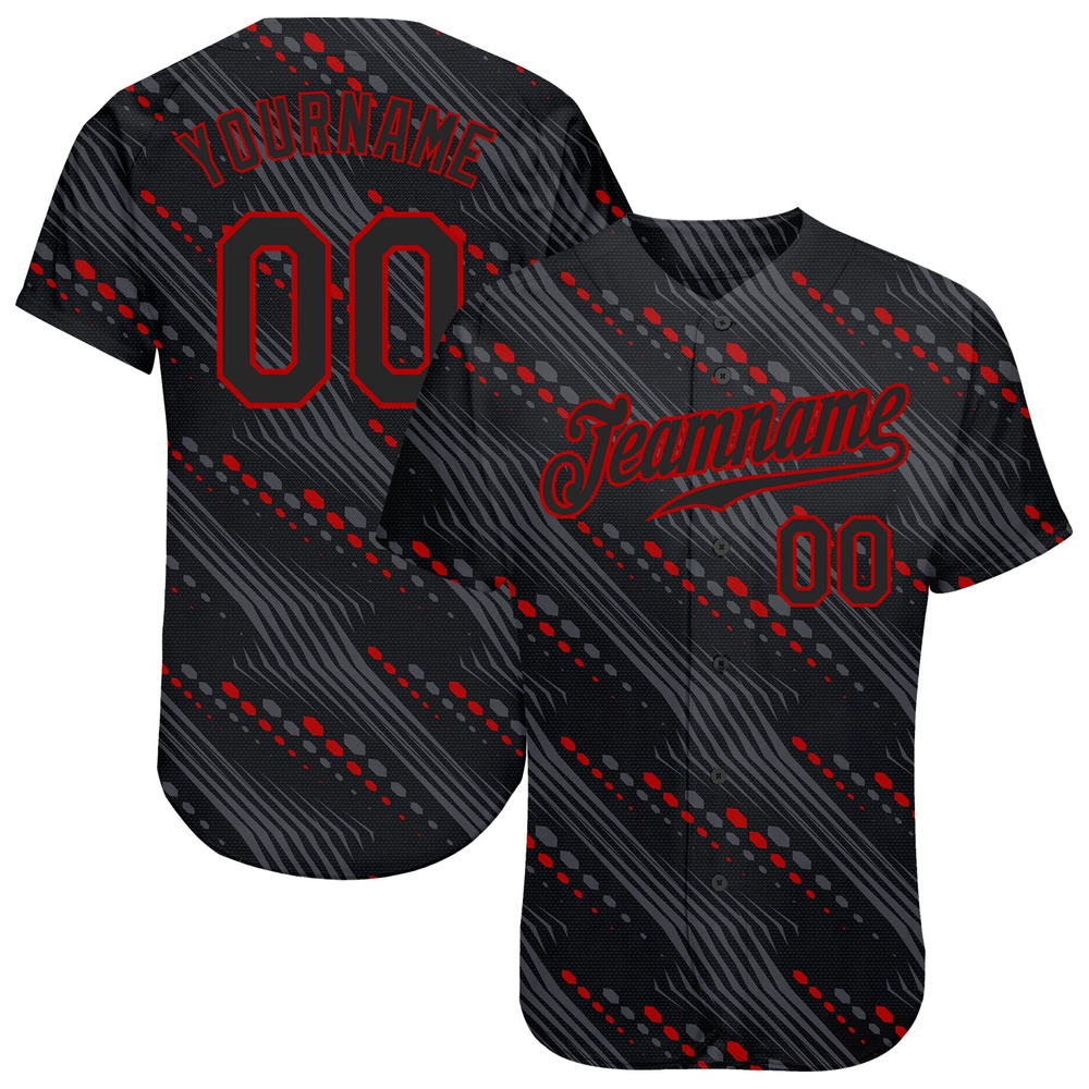 Black Black-Red 3D Pattern Design Authentic Baseball Jersey, Custom Baseball Jersey, Personalized Sport Jersey