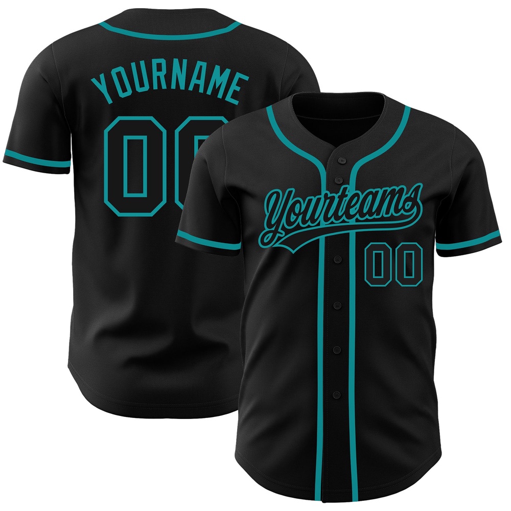 Black Black-Teal Authentic Baseball Jersey, Custom Baseball Jersey, Personalized Sport Jersey