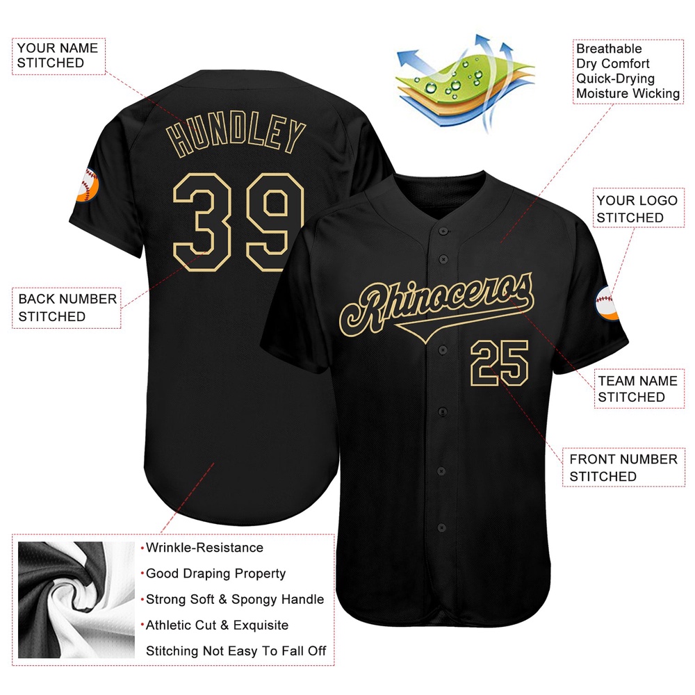 Black Black-Vegas Gold Authentic Baseball Jersey, Custom Baseball Jersey, Personalized Sport Jersey