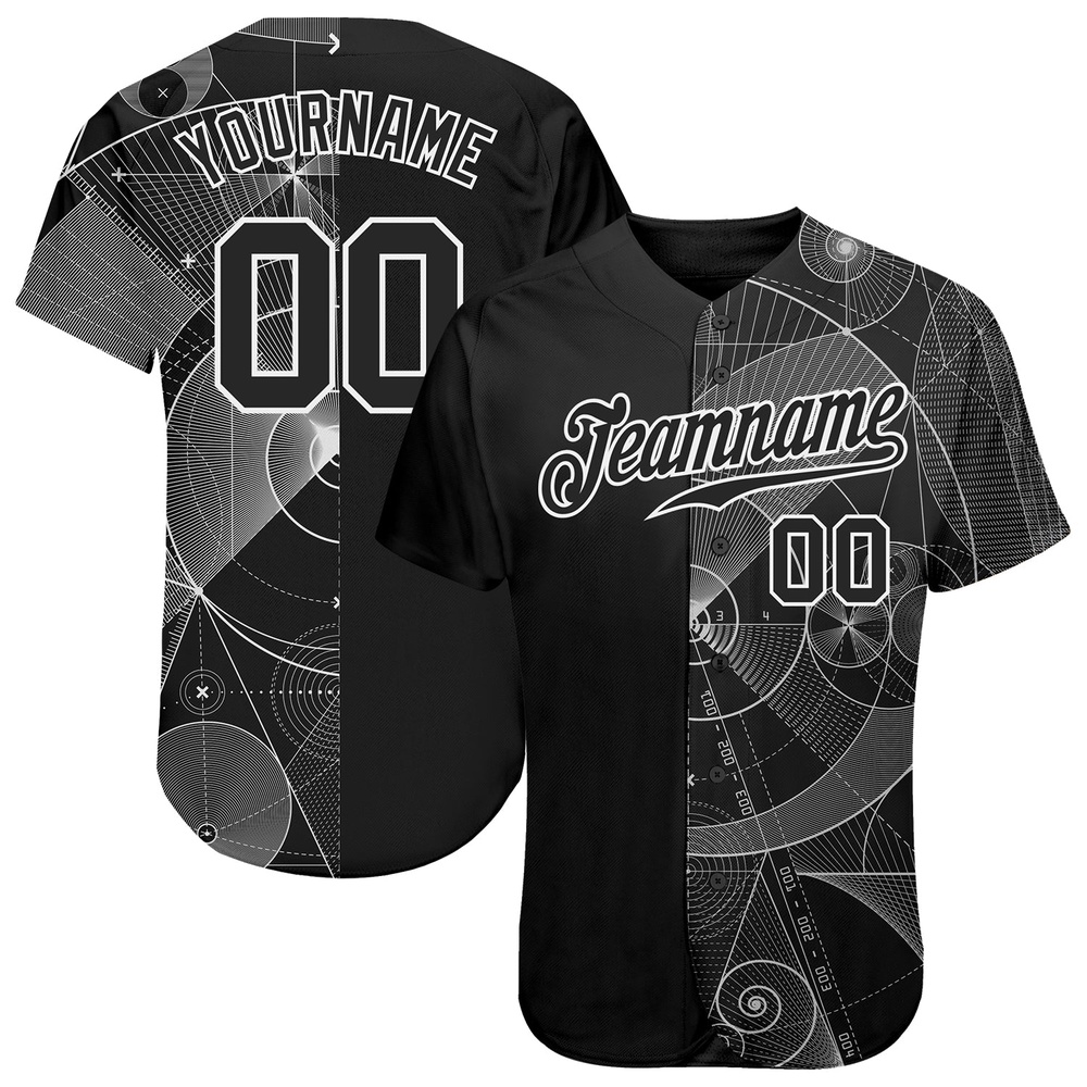 Black Black-White 3D Pattern Design Geometry Authentic Baseball Jersey, Custom Baseball Jersey, Personalized Sport Jersey