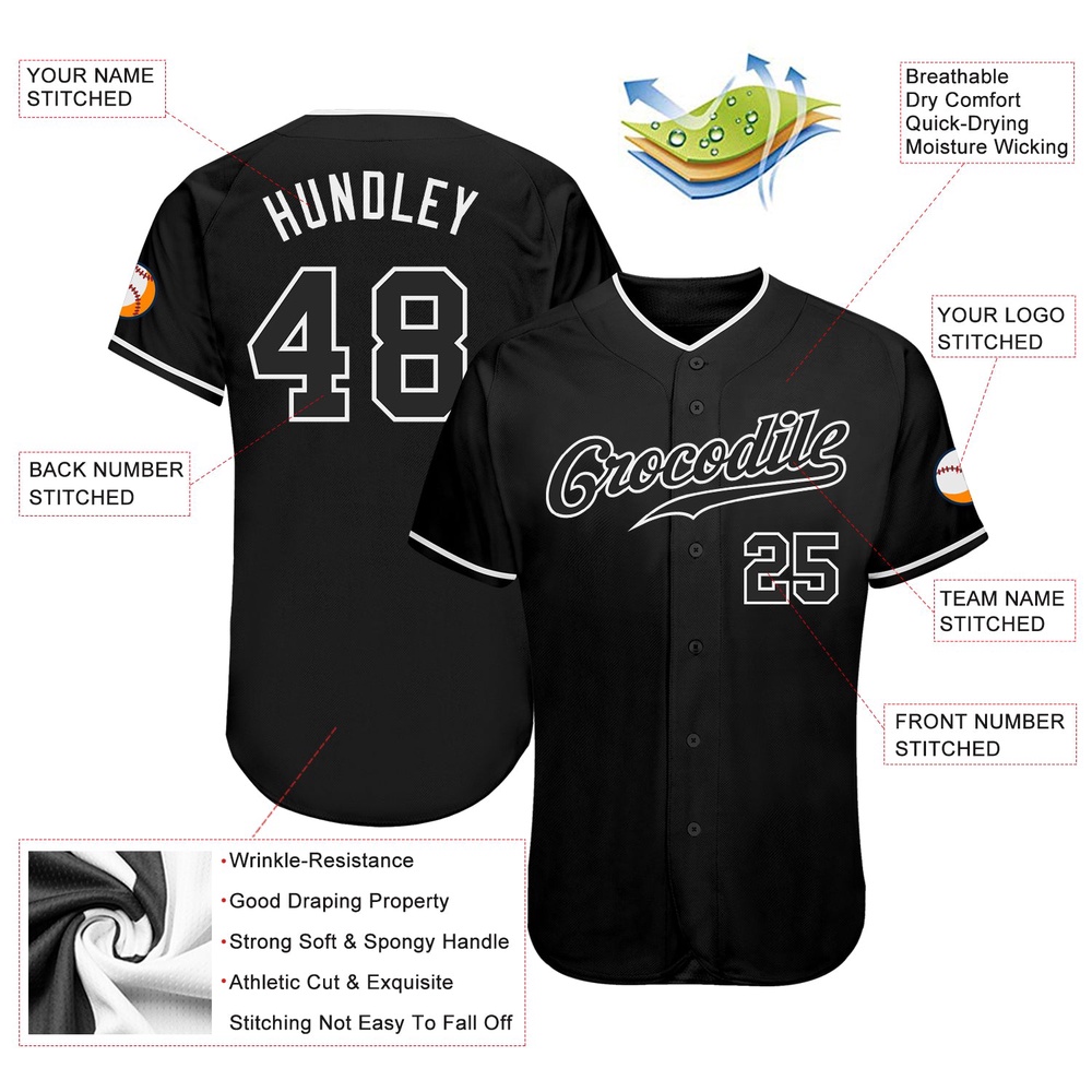 Black Black-White Authentic Baseball Jersey, Custom Baseball Jersey, Personalized Sport Jersey