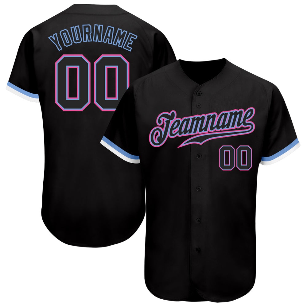 Black Black Light Blue Pink-White Authentic Baseball Jersey, Custom Baseball Jersey, Personalized Sport Jersey