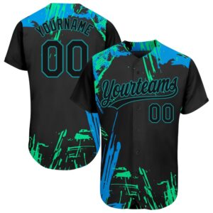 Black Black Teal Light Blue 3D Pattern Design Authentic Baseball Jersey Custom Baseball Jersey Personalized Sport Jersey 1 c2ectd.jpg