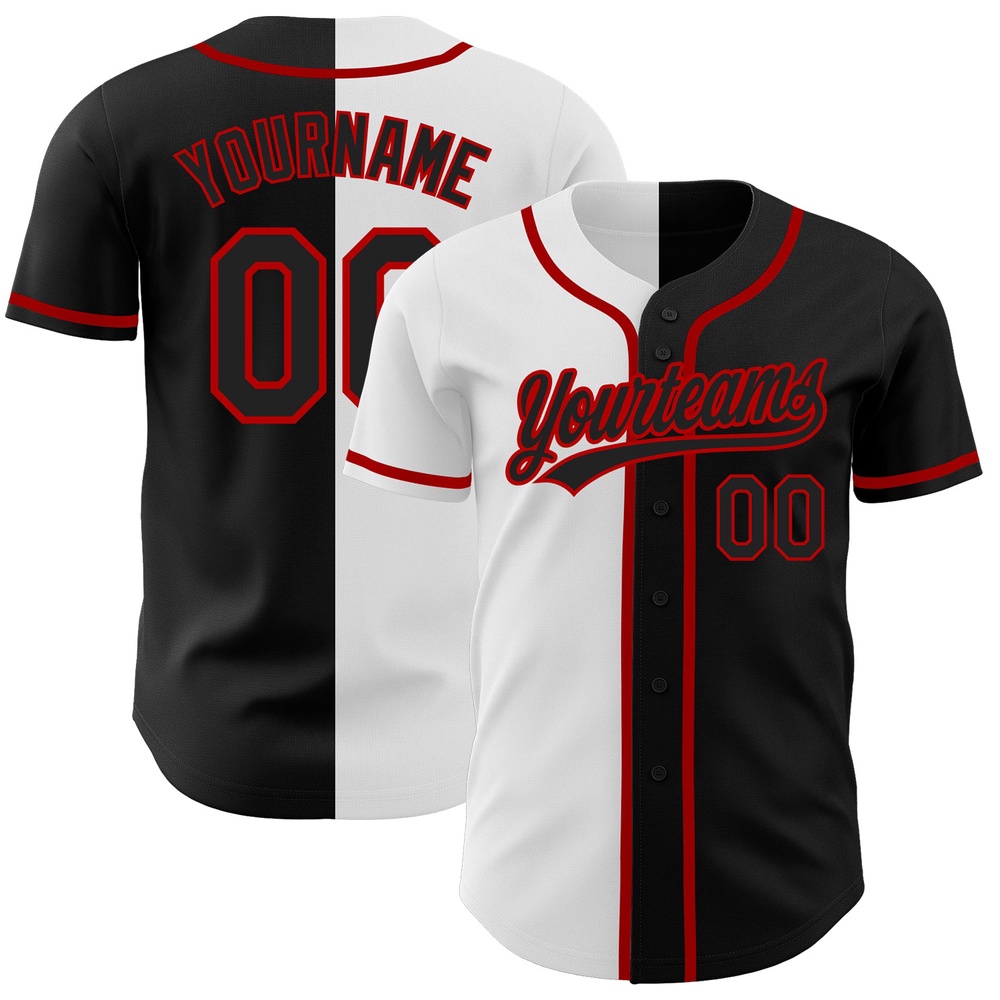 Black Black White-Red Authentic Split Fashion Baseball Jersey, Custom Baseball Jersey, Personalized Sport Jersey