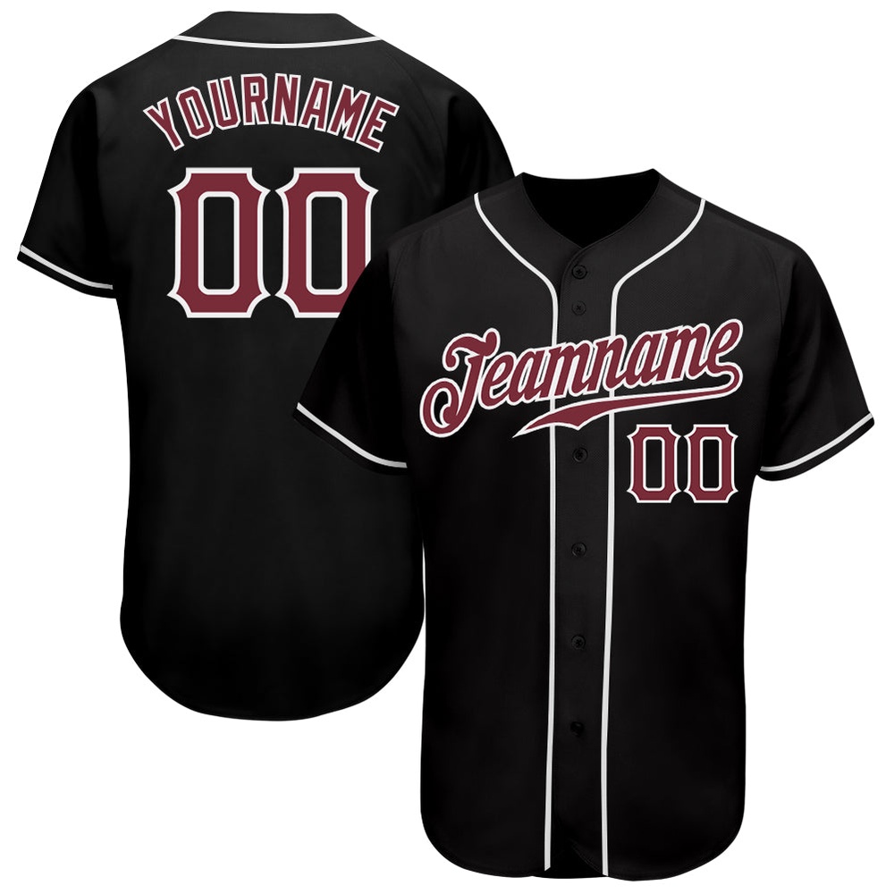 Black Burgundy-White Authentic Baseball Jersey, Custom Baseball Jersey, Personalized Sport Jersey