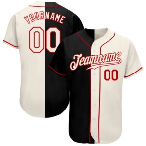 Black Cream-Red Authentic Split Fashion Baseball Jersey,&hellip;