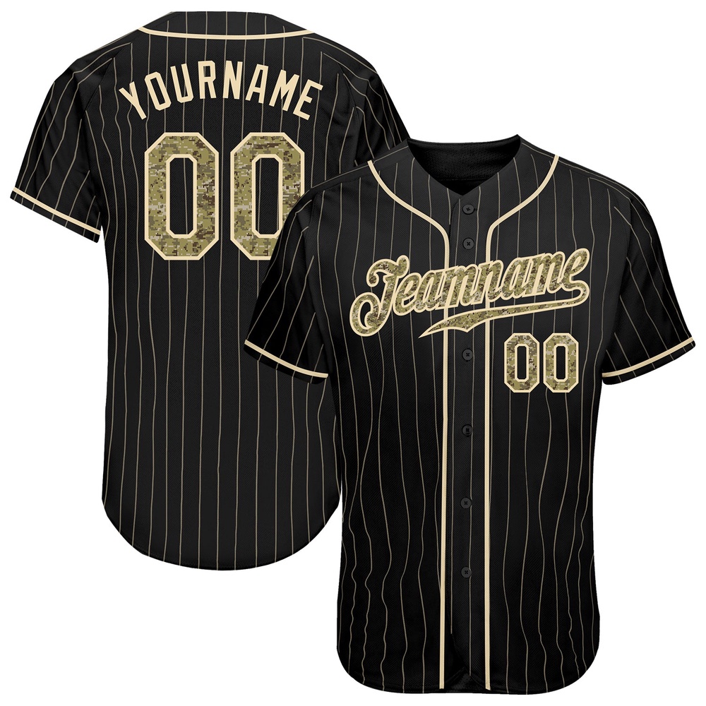Black Cream Pinstripe Camo-Cream Authentic Baseball Jersey, Custom Baseball Jersey, Personalized Sport Jersey