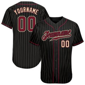 Black Cream Pinstripe Crimson-Cream Authentic Baseball Jersey,&hellip;