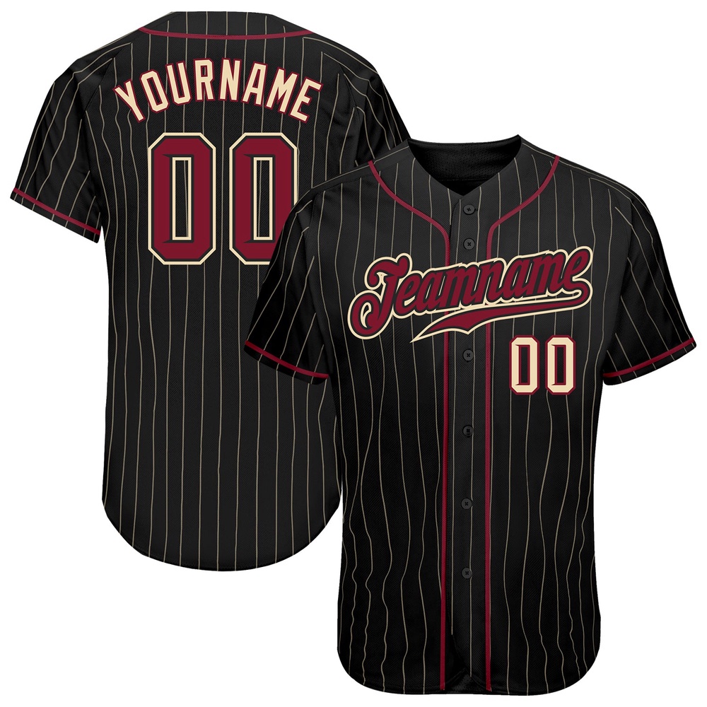 Black Cream Pinstripe Crimson-Cream Authentic Baseball Jersey, Custom Baseball Jersey, Personalized Sport Jersey