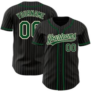 Black Cream Pinstripe Green Authentic Baseball Jersey,&hellip;