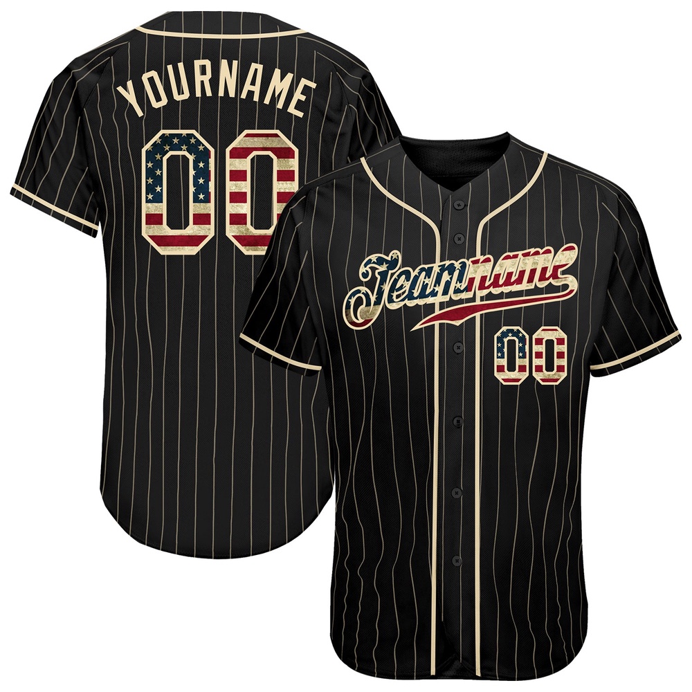 Black Cream Pinstripe Vintage USA Flag-Cream Authentic Baseball Jersey, Custom Baseball Jersey, Personalized Sport Jersey