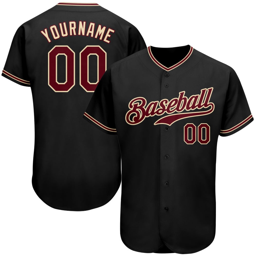 Black Crimson-City Cream Authentic Baseball Jersey, Custom Baseball Jersey, Personalized Sport Jersey