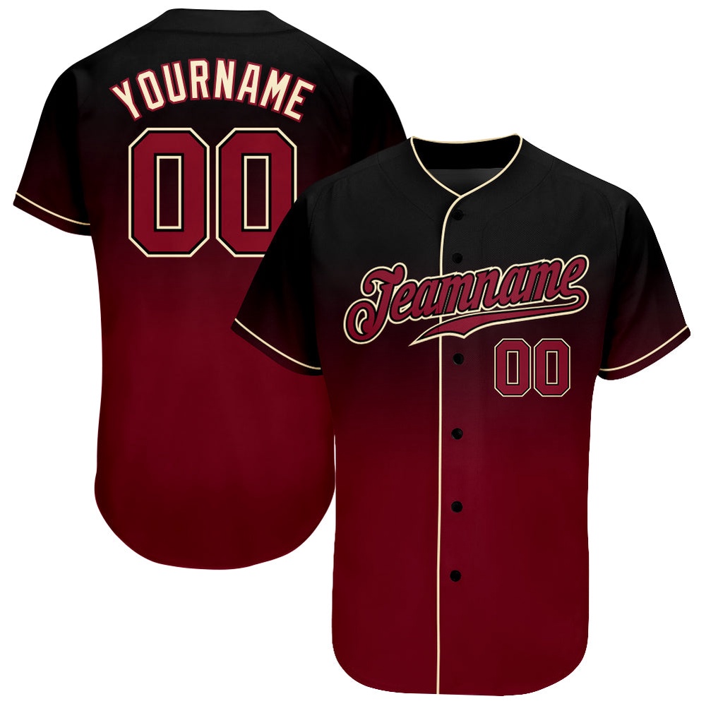 Black Crimson-Cream Authentic Fade Fashion Baseball Jersey, Custom Baseball Jersey, Personalized Sport Jersey
