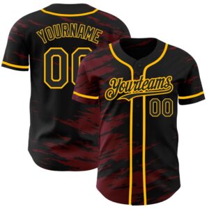 Black Crimson Splash Ink Gold Authentic Baseball&hellip;