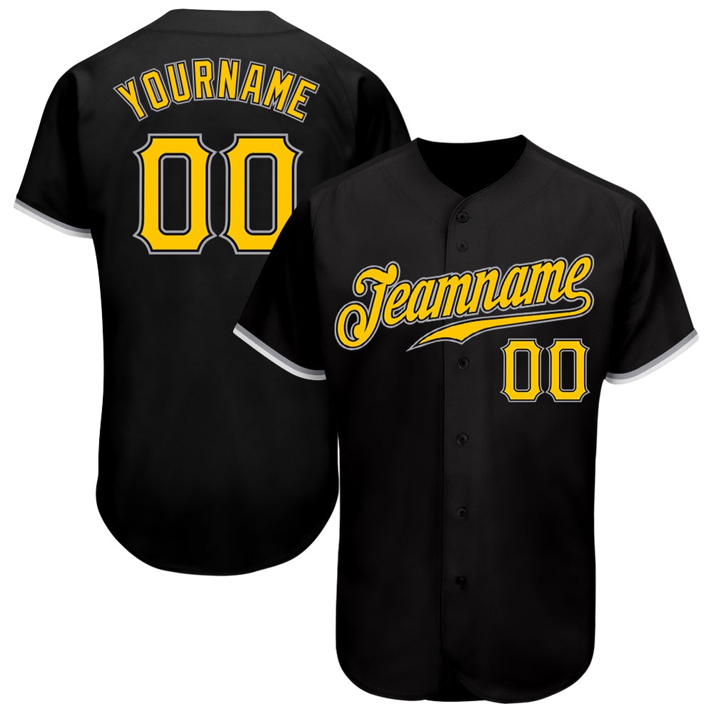 Black Gold-Gray Authentic Baseball Jersey, Custom Baseball Jersey, Personalized Sport Jersey