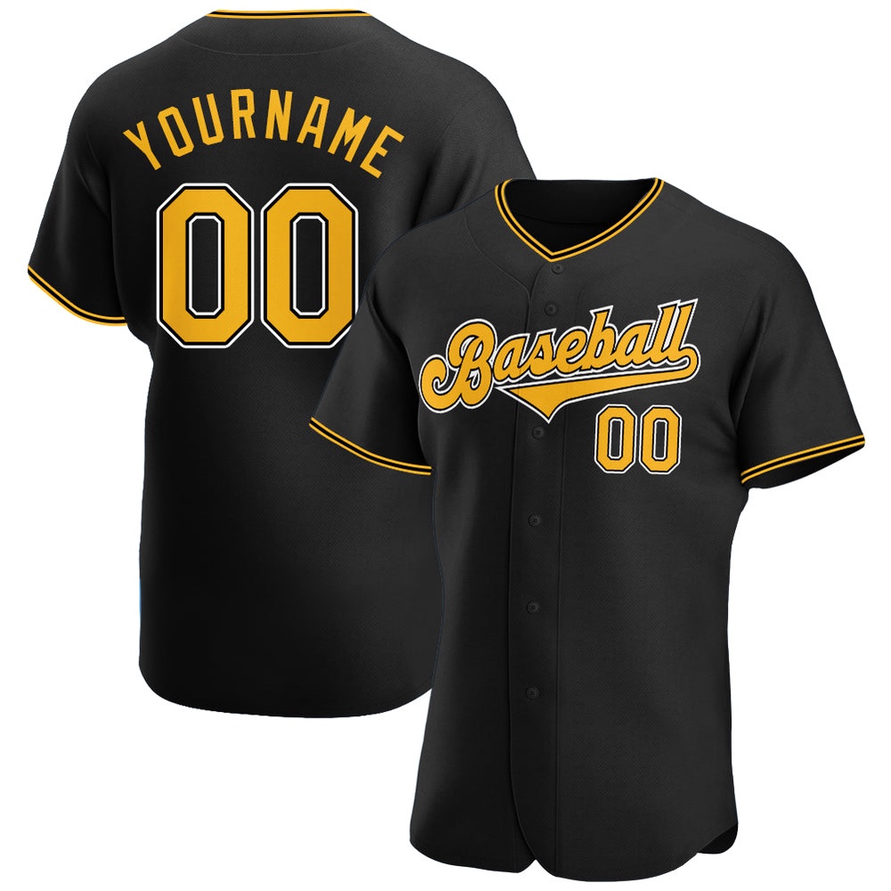 Black Gold-White Authentic Baseball Jersey, Custom Baseball Jersey, Personalized Sport Jersey