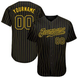 Black Gold Pinstripe Black-Gold Authentic Baseball Jersey,&hellip;