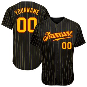 Black Gold Pinstripe Gold-Red Authentic Baseball Jersey,&hellip;