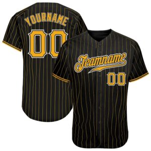 Black Gold Pinstripe Gold-White Authentic Baseball Jersey,&hellip;