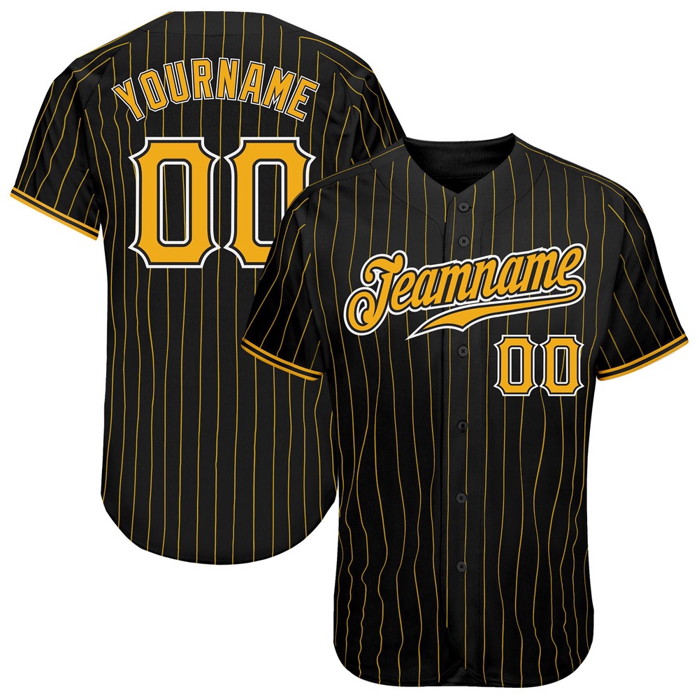 Black Gold Pinstripe Gold-White Authentic Baseball Jersey, Custom Baseball Jersey, Personalized Sport Jersey