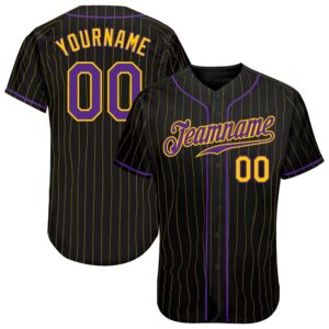 Black Gold Pinstripe Purple-Gold Authentic Baseball Jersey,&hellip;