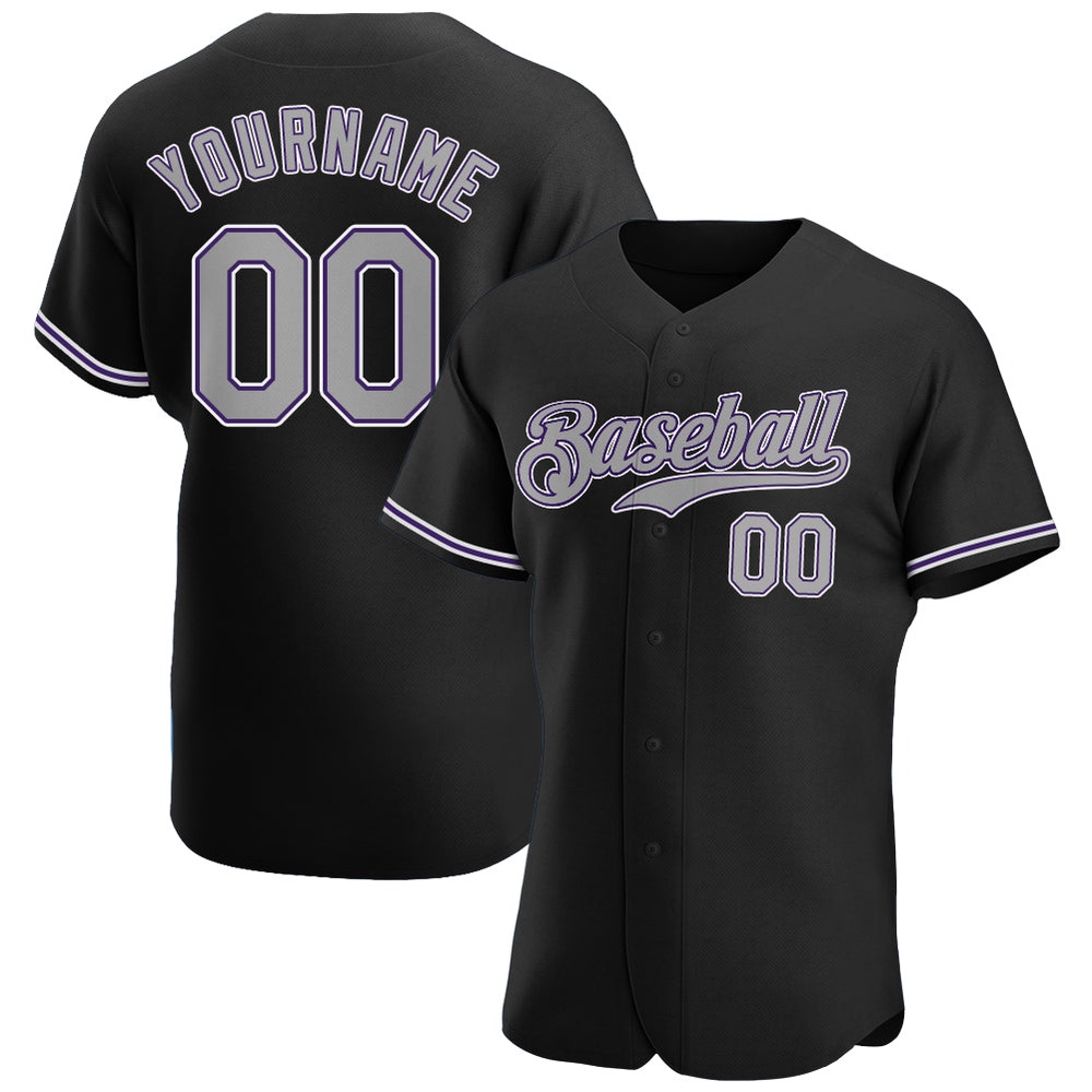 Black Gray-Purple Authentic Baseball Jersey, Custom Baseball Jersey, Personalized Sport Jersey