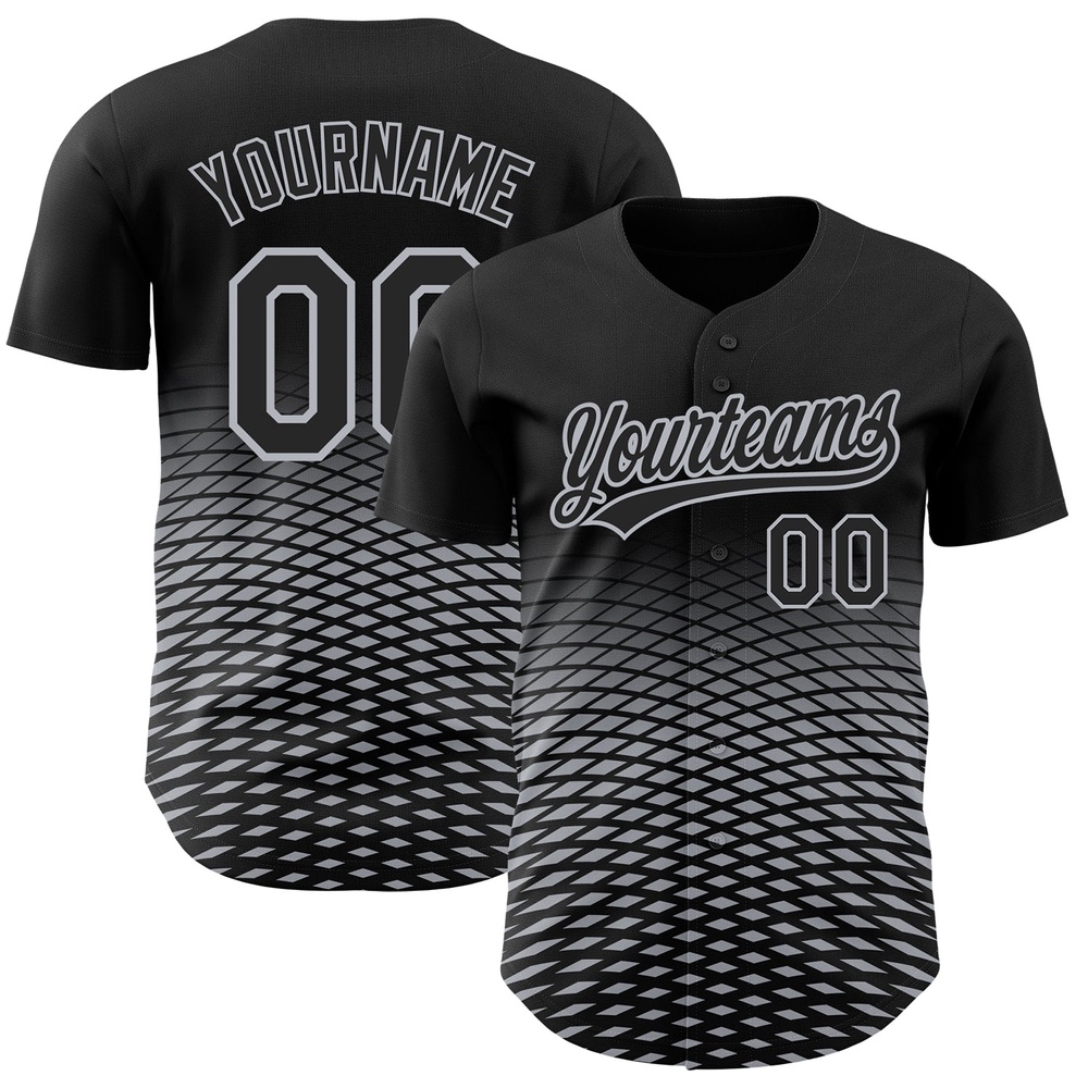 Black Gray 3D Pattern Design Gradient Lines Authentic Baseball Jersey, Custom Baseball Jersey, Personalized Sport Jersey