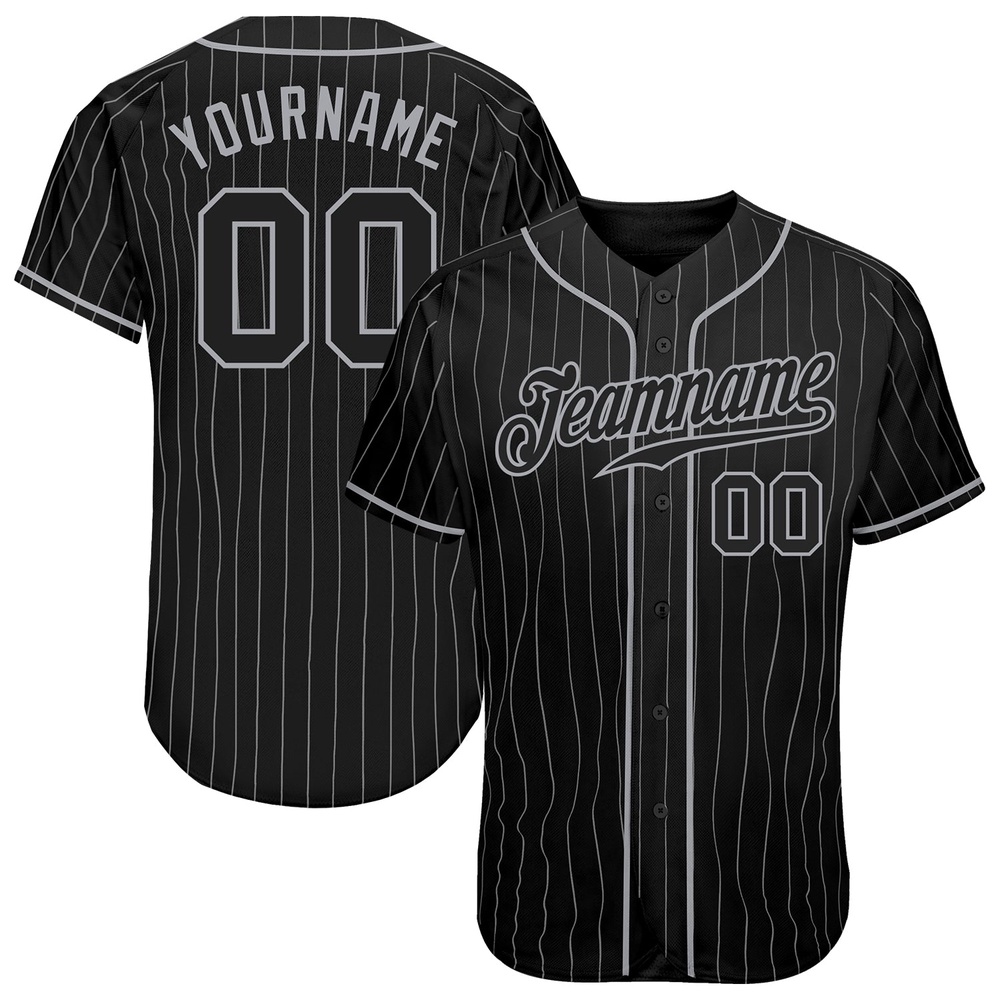 Black Gray Pinstripe Black-Gray Authentic Baseball Jersey, Custom Baseball Jersey, Personalized Sport Jersey