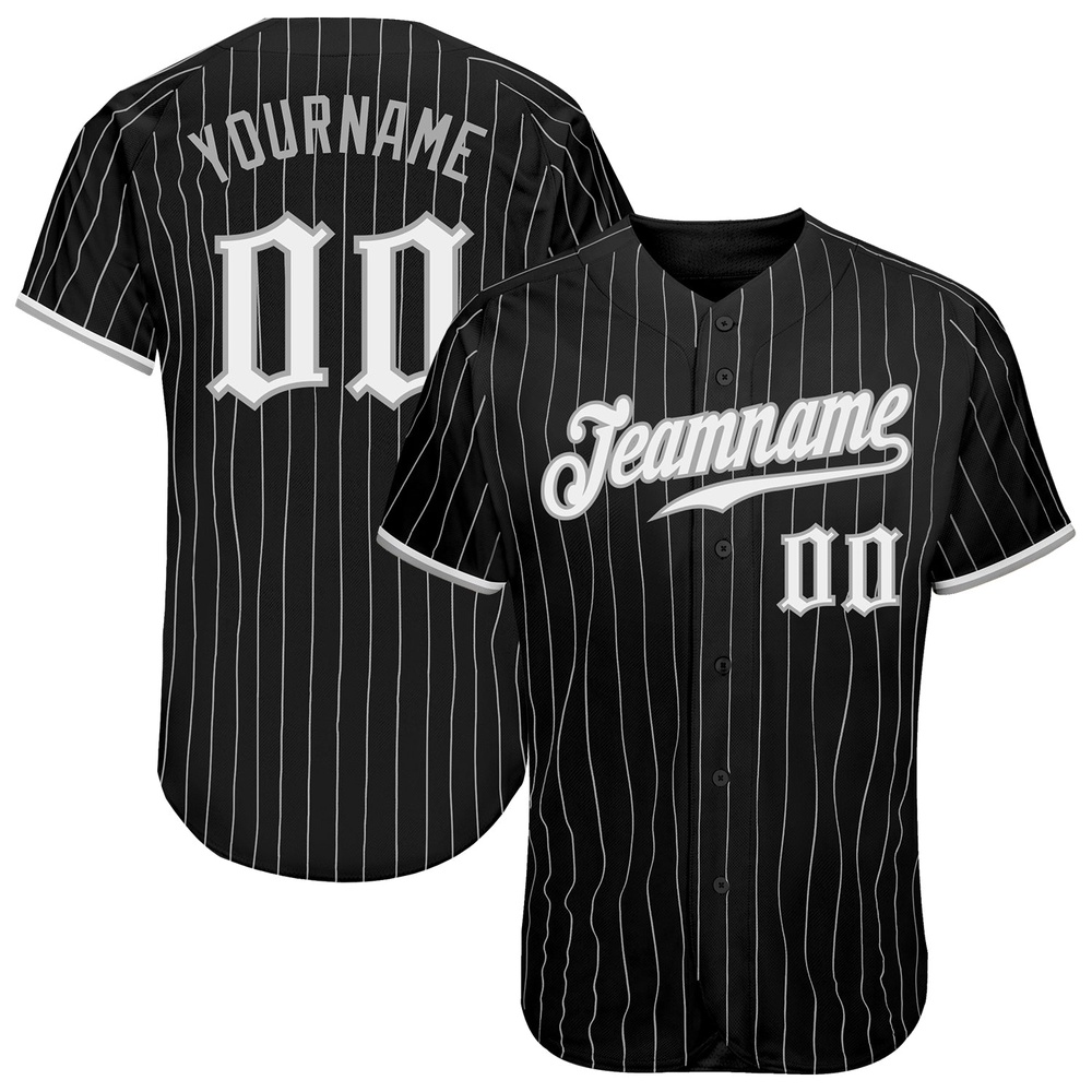 Black Gray Pinstripe White-Gray Authentic Baseball Jersey, Custom Baseball Jersey, Personalized Sport Jersey