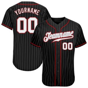 Black Gray Pinstripe White-Red Authentic Baseball Jersey,&hellip;