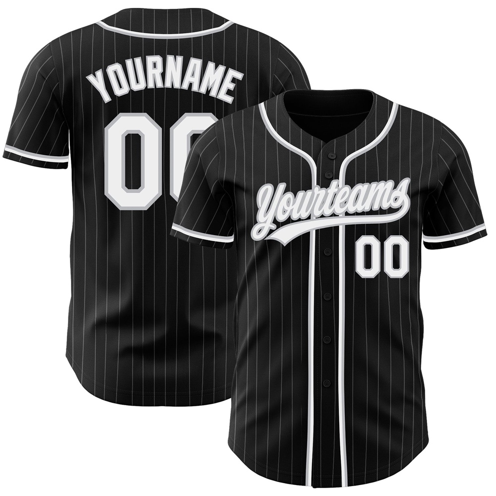 Black Gray Pinstripe White Authentic Baseball Jersey, Custom Baseball Jersey, Personalized Sport Jersey