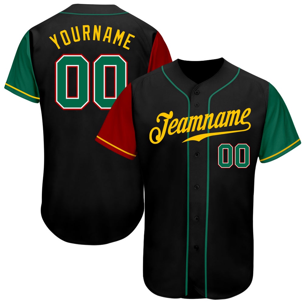 Black Kelly Green-Gold Authentic Two Tone Baseball Jersey, Custom Baseball Jersey, Personalized Sport Jersey Black Kelly Green-Gold Authentic Two Tone Baseball Jersey, Custom Baseball Jersey, Personalized Sport Jersey