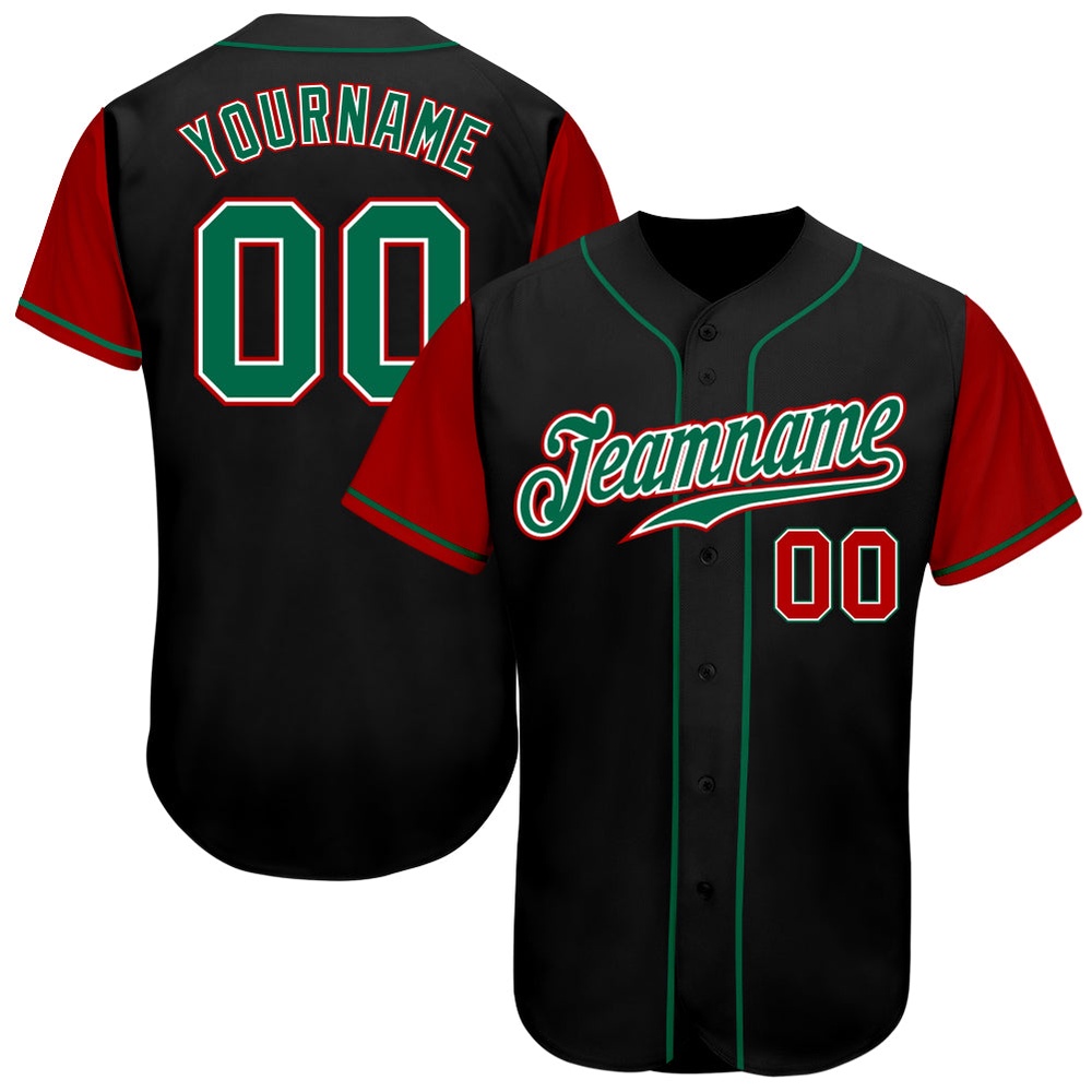 Black Kelly Green-Red Authentic Two Tone Baseball Jersey, Custom Baseball Jersey, Personalized Sport Jersey
