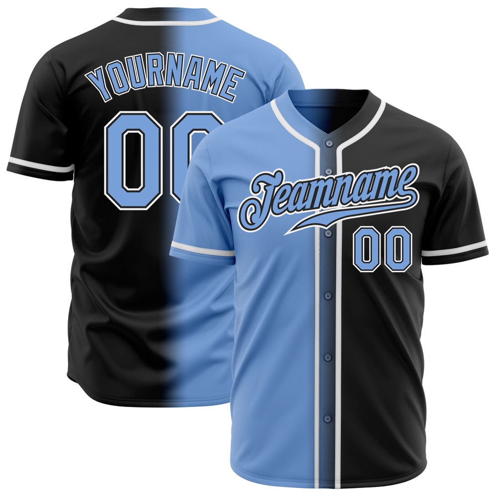 Black Light Blue-White Authentic Gradient Fashion Baseball Jersey, Custom Baseball Jersey, Personalized Sport Jersey