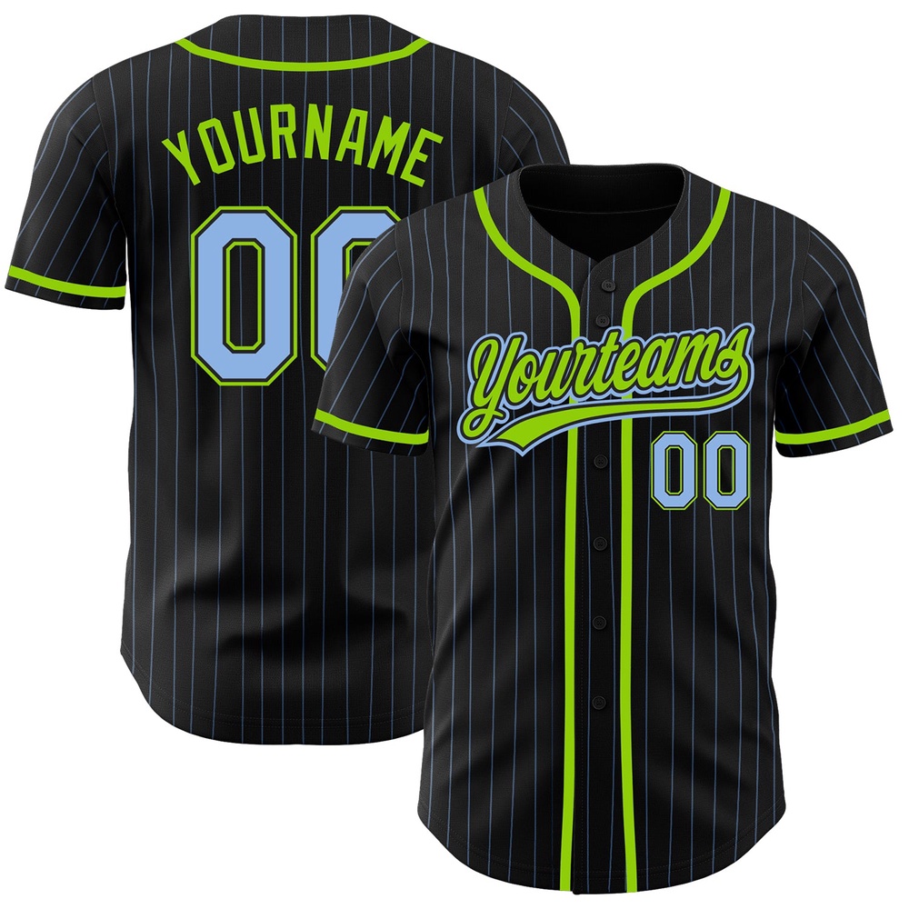 Black Light Blue Pinstripe Light Blue-Neon Green Authentic Baseball Jersey, Custom Baseball Jersey, Personalized Sport Jersey