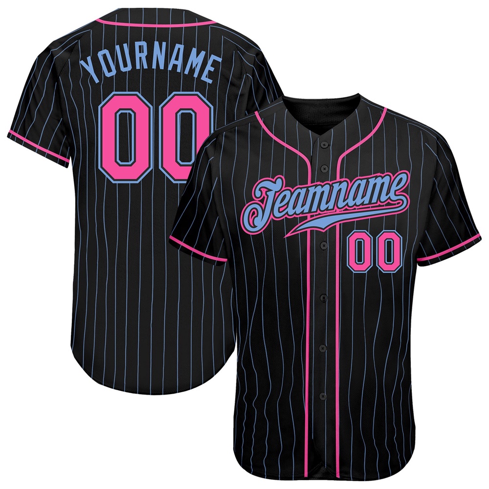 Black Light Blue Pinstripe Pink-Light Blue Authentic Baseball Jersey, Custom Baseball Jersey, Personalized Sport Jersey