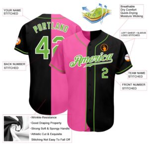 Black Neon Green-Pink Authentic Split Fashion Baseball&hellip;